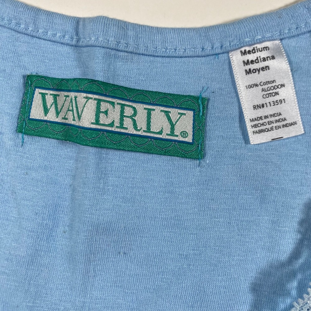 Waverly Womens Light Blue Lace Trim V-Neck Sleeveless Cotton Top Medium 2926 - Picture 2 of 7